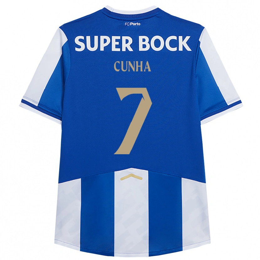 Danxen Børn Duarte Cunha #7 Blå Hvid Hjemmebane Spillertrøjer 2025/26 Trøje T-Shirt