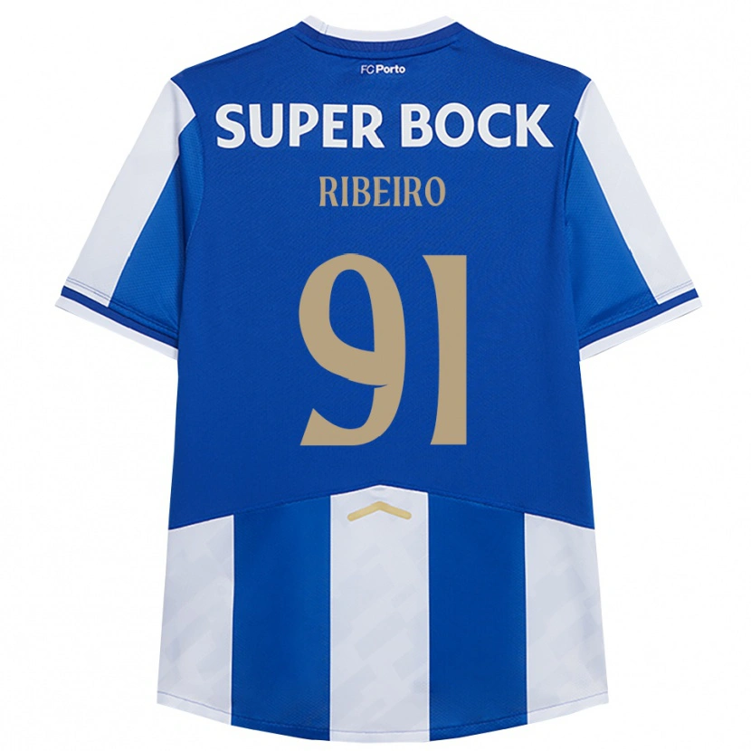 Danxen Børn Gonçalo Ribeiro #91 Blå Hvid Hjemmebane Spillertrøjer 2025/26 Trøje T-Shirt