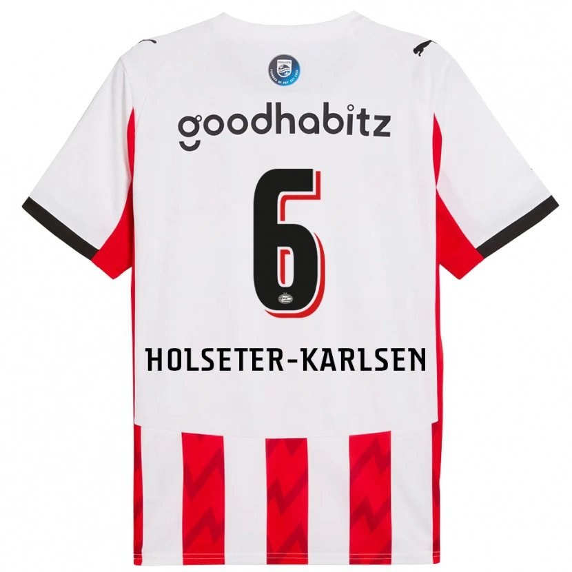 Danxen Børn Philip Holseter-Karlsen #6 Rød Hvid Hjemmebane Spillertrøjer 2025/26 Trøje T-Shirt