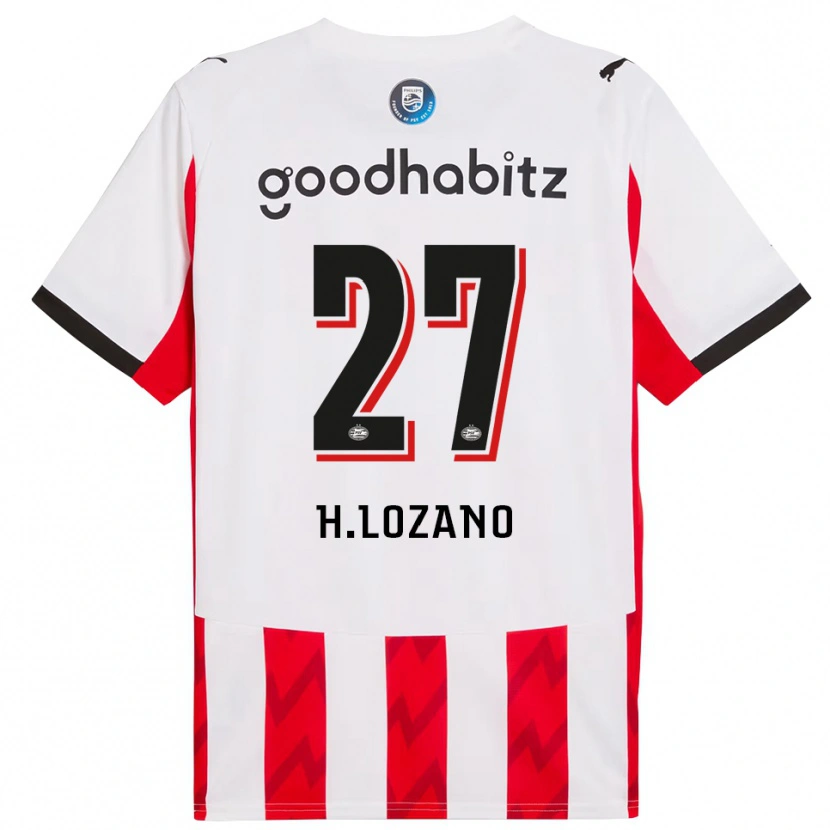 Danxen Børn Hirving Lozano #27 Rød Hvid Hjemmebane Spillertrøjer 2025/26 Trøje T-Shirt