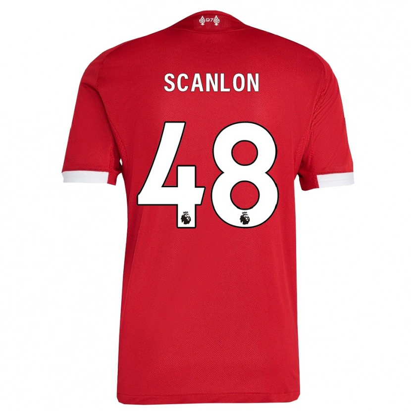 Danxen Børn Calum Scanlon #48 Rød Hvid Hjemmebane Spillertrøjer 2025/26 Trøje T-Shirt