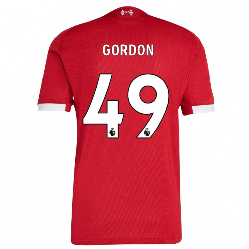 Danxen Børn Kaide Gordon #49 Rød Hvid Hjemmebane Spillertrøjer 2025/26 Trøje T-Shirt