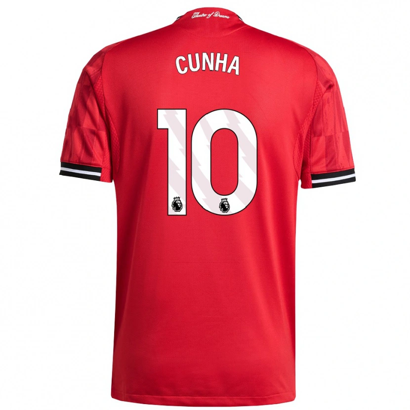 Danxen Børn Matheus Cunha #10 Rød Sort Hvid Hjemmebane Spillertrøjer 2025/26 Trøje T-Shirt