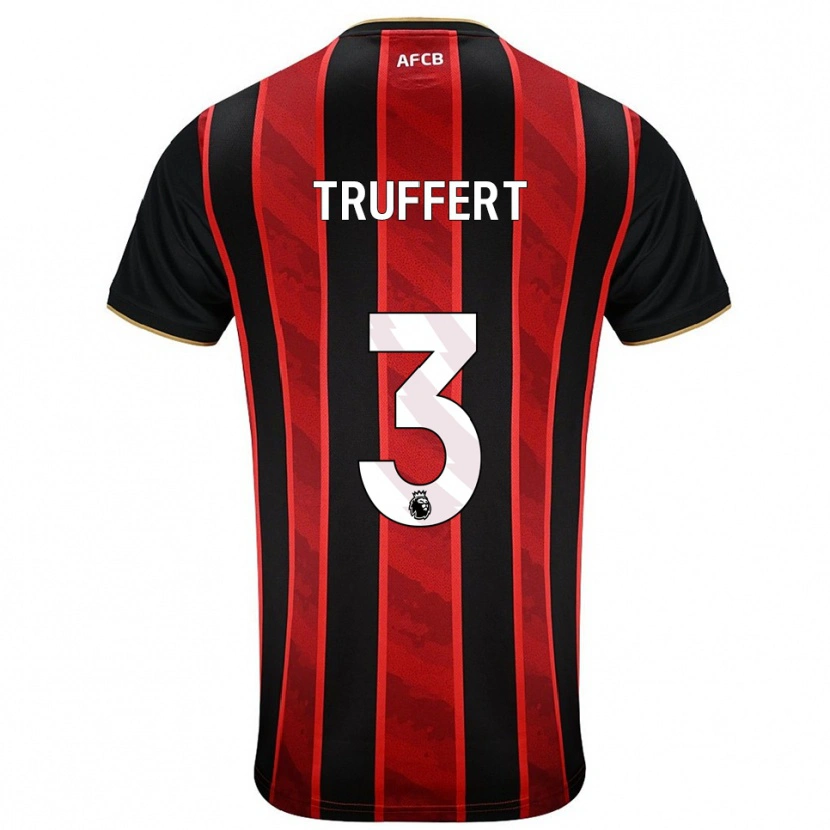 Danxen Børn Adrien Truffert #3 Rød Sort Hjemmebane Spillertrøjer 2025/26 Trøje T-Shirt
