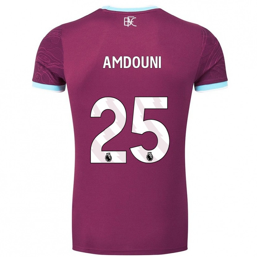 Danxen Børn Zeki Amdouni #25 Bourgogne Himmelblå Hjemmebane Spillertrøjer 2025/26 Trøje T-Shirt
