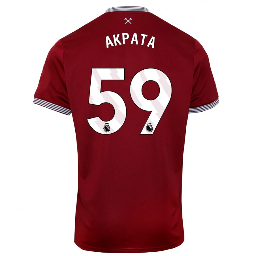 Danxen Børn Tyron Akpata #59 Bourgogne Hvid Hjemmebane Spillertrøjer 2025/26 Trøje T-Shirt