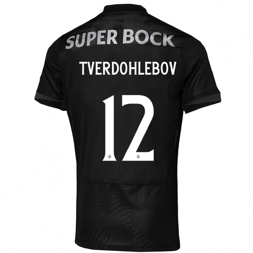 Danxen Børn Alex Tverdohlebov #12 Sort Hvid Udebane Spillertrøjer 2025/26 Trøje T-Shirt