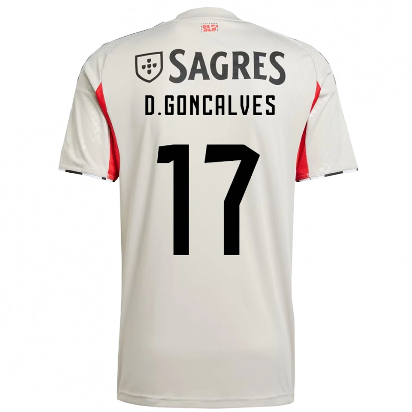 Danxen Børn Diogo Goncalves #17 Off White Rød Udebane Spillertrøjer 2025/26 Trøje T-Shirt