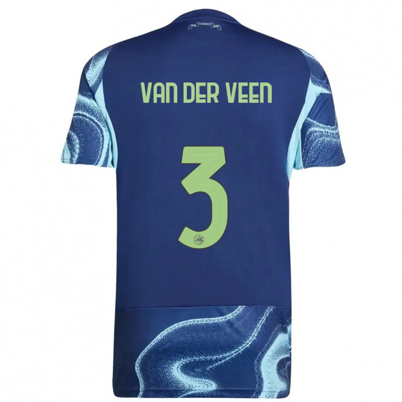 Danxen Børn Roos Van Der Veen #3 Navy Himmelblå Udebane Spillertrøjer 2025/26 Trøje T-Shirt