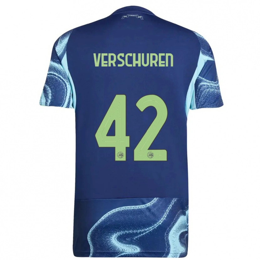 Danxen Børn Nick Verschuren #42 Navy Himmelblå Udebane Spillertrøjer 2025/26 Trøje T-Shirt