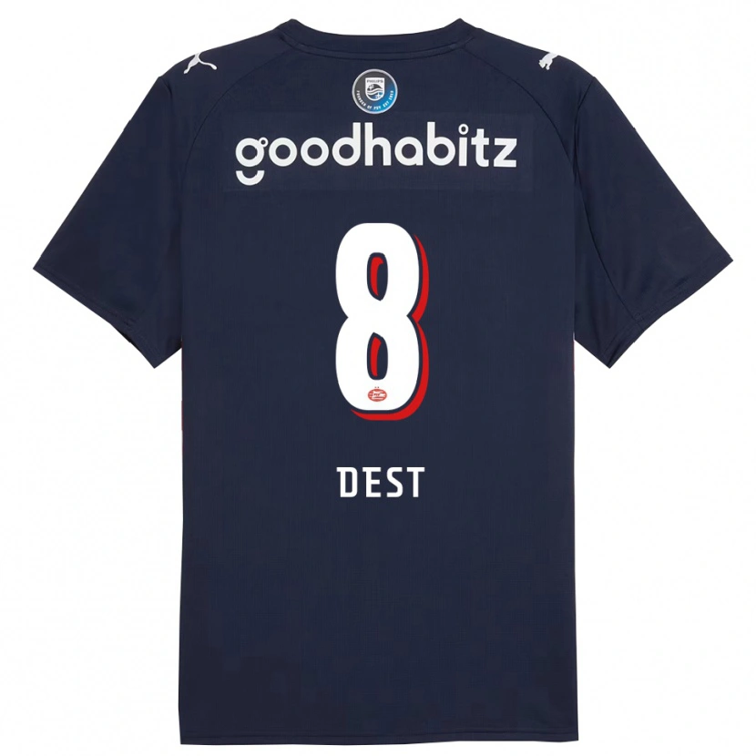 Danxen Børn Sergiño Dest #8 Navy Hvid Udebane Spillertrøjer 2025/26 Trøje T-Shirt