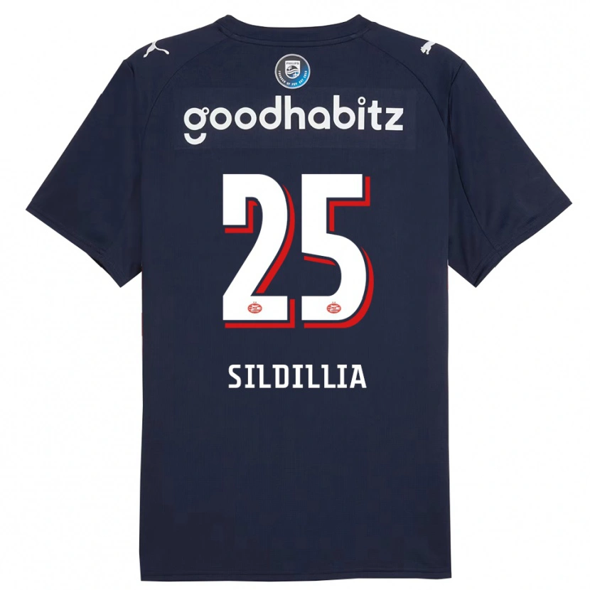 Danxen Børn Kiliann Sildillia #25 Navy Hvid Udebane Spillertrøjer 2025/26 Trøje T-Shirt
