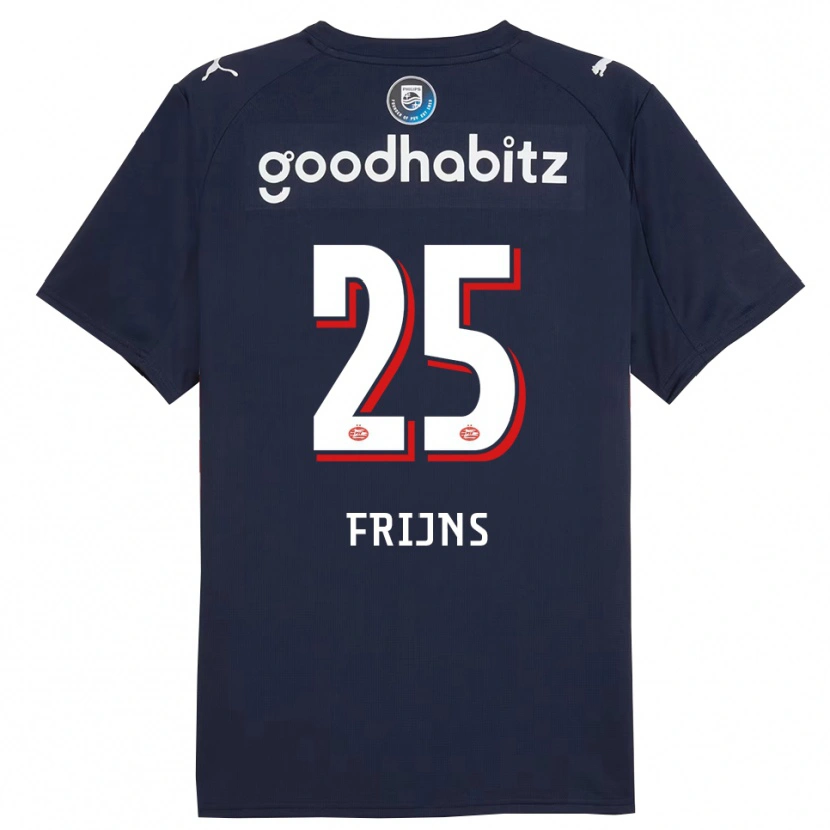 Danxen Børn Emma Frijns #25 Navy Hvid Udebane Spillertrøjer 2025/26 Trøje T-Shirt