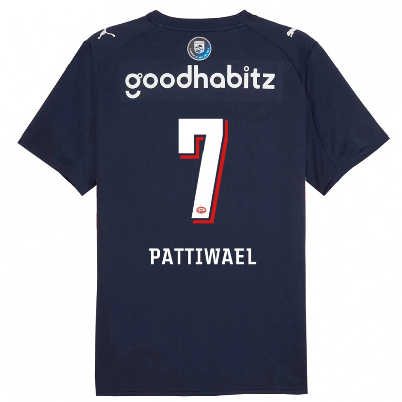 Danxen Børn Naomi Pattiwael #7 Navy Hvid Udebane Spillertrøjer 2025/26 Trøje T-Shirt