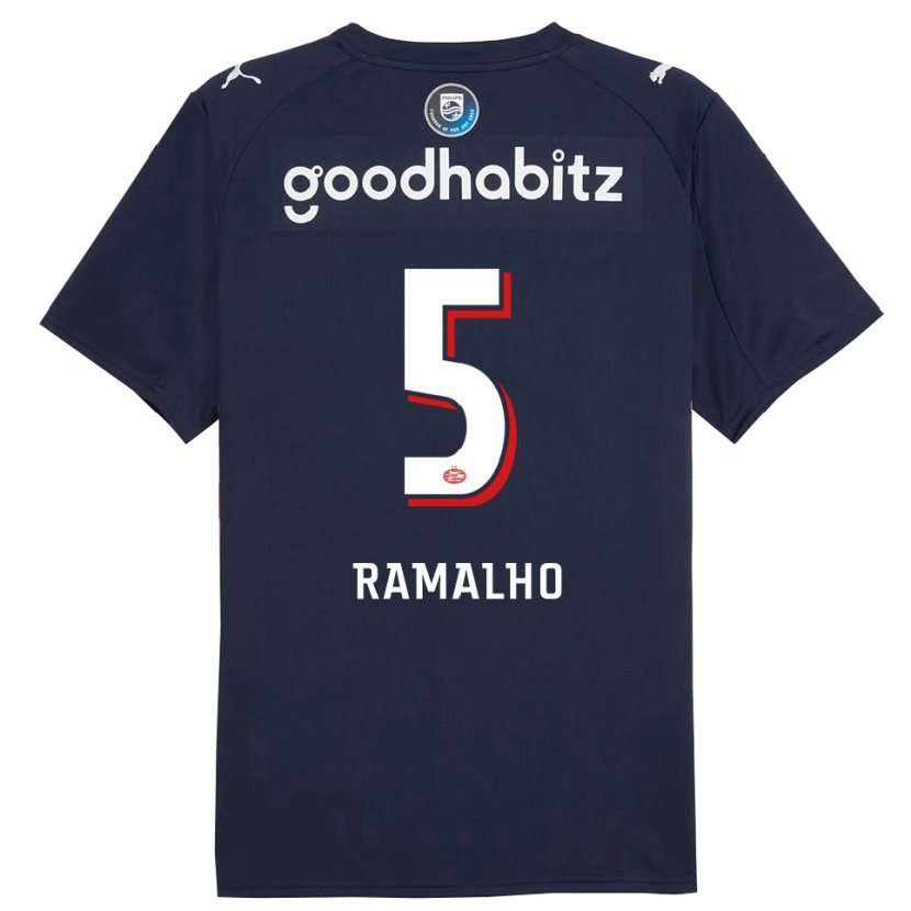 Danxen Børn Andre Ramalho #5 Navy Hvid Udebane Spillertrøjer 2025/26 Trøje T-Shirt