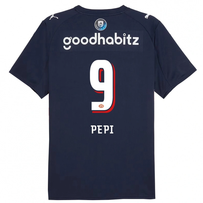 Danxen Børn Ricardo Pepi #9 Navy Hvid Udebane Spillertrøjer 2025/26 Trøje T-Shirt