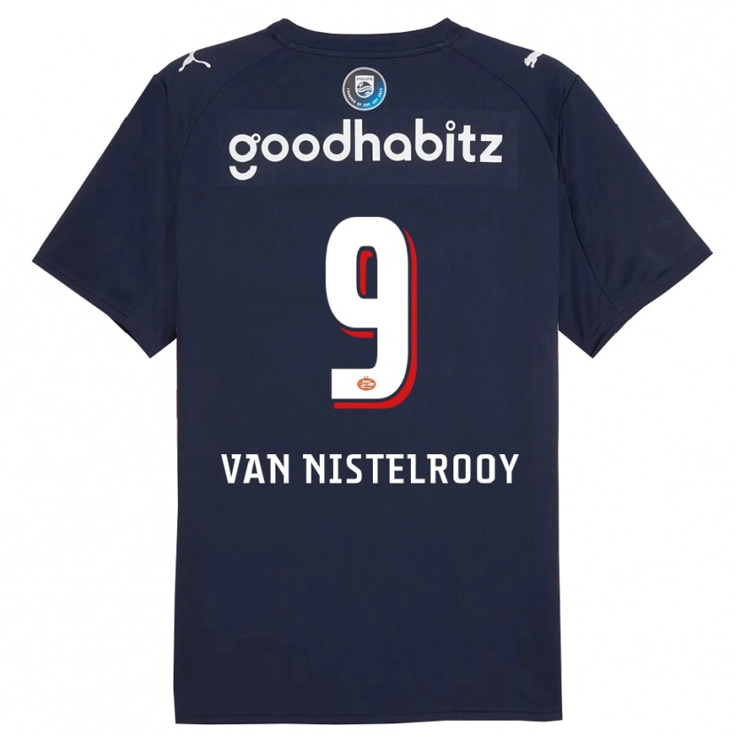 Danxen Børn Liam Van Nistelrooy #9 Navy Hvid Udebane Spillertrøjer 2025/26 Trøje T-Shirt