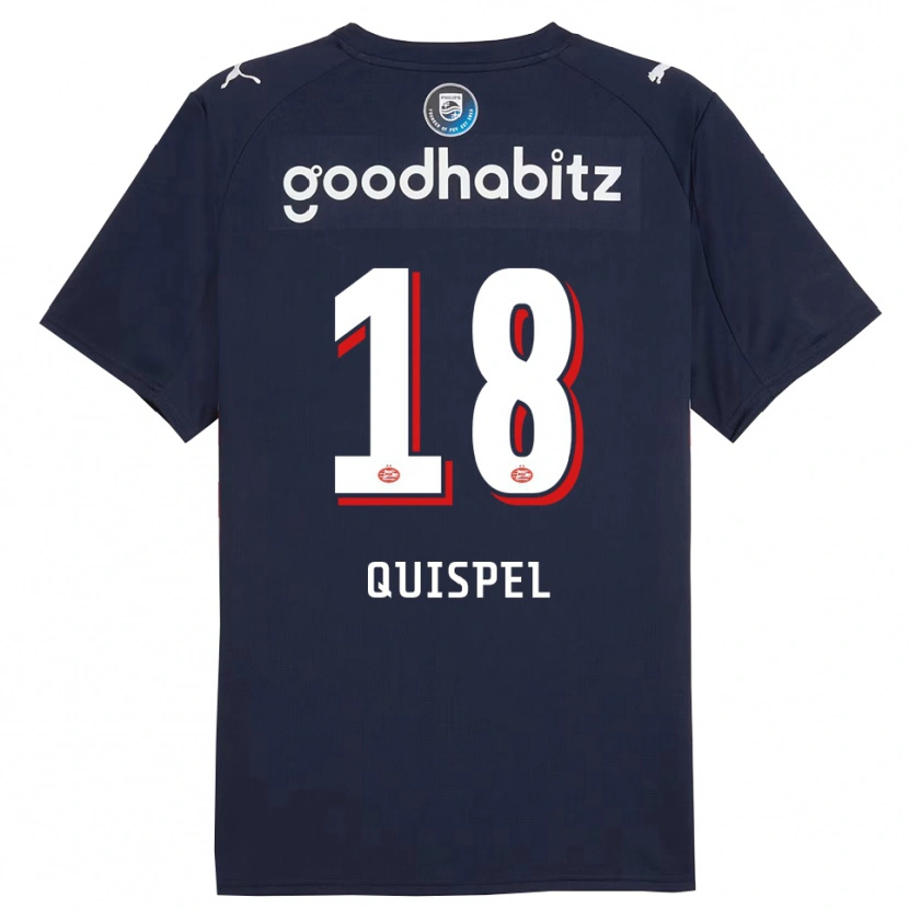 Danxen Børn Peter Quispel #18 Navy Hvid Udebane Spillertrøjer 2025/26 Trøje T-Shirt