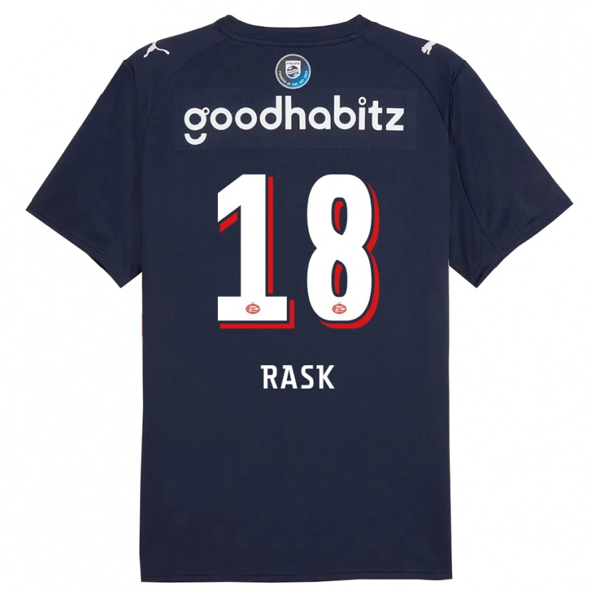 Danxen Børn Caroline Rask #18 Navy Hvid Udebane Spillertrøjer 2025/26 Trøje T-Shirt