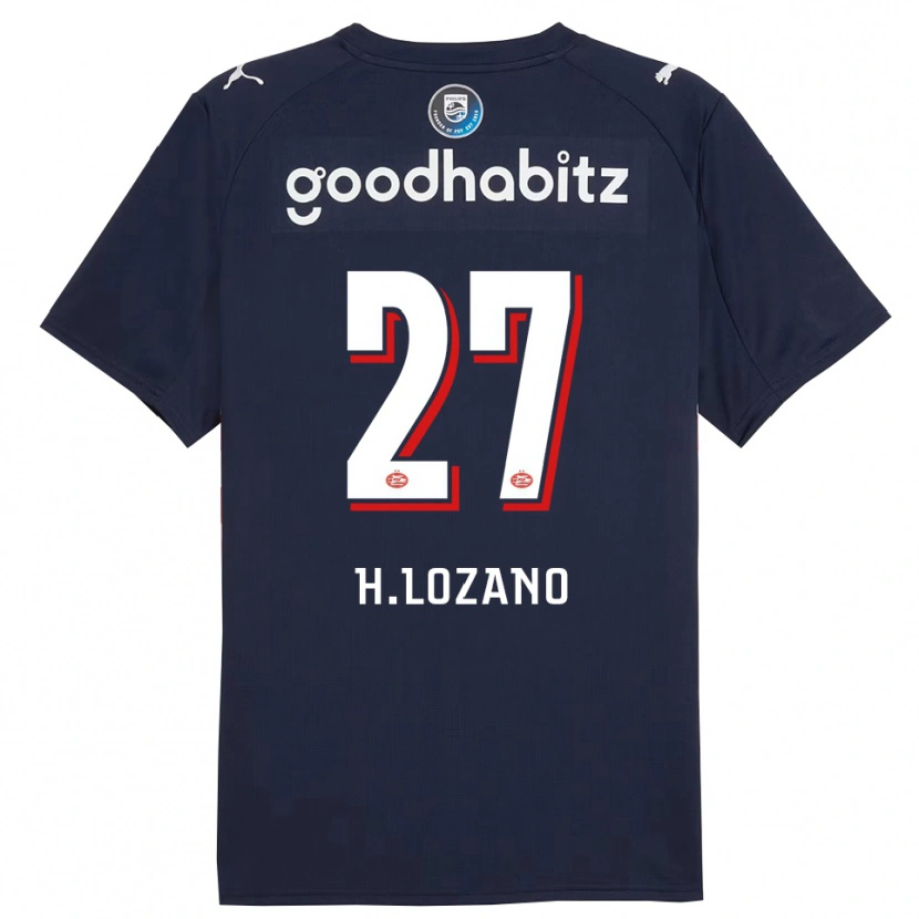 Danxen Børn Hirving Lozano #27 Navy Hvid Udebane Spillertrøjer 2025/26 Trøje T-Shirt