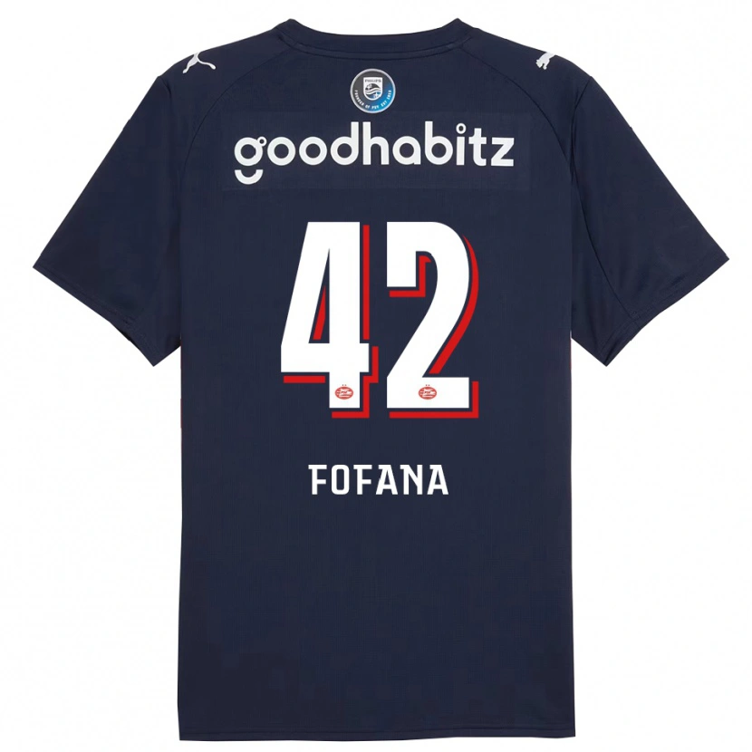 Danxen Børn Fode Fofana #42 Navy Hvid Udebane Spillertrøjer 2025/26 Trøje T-Shirt