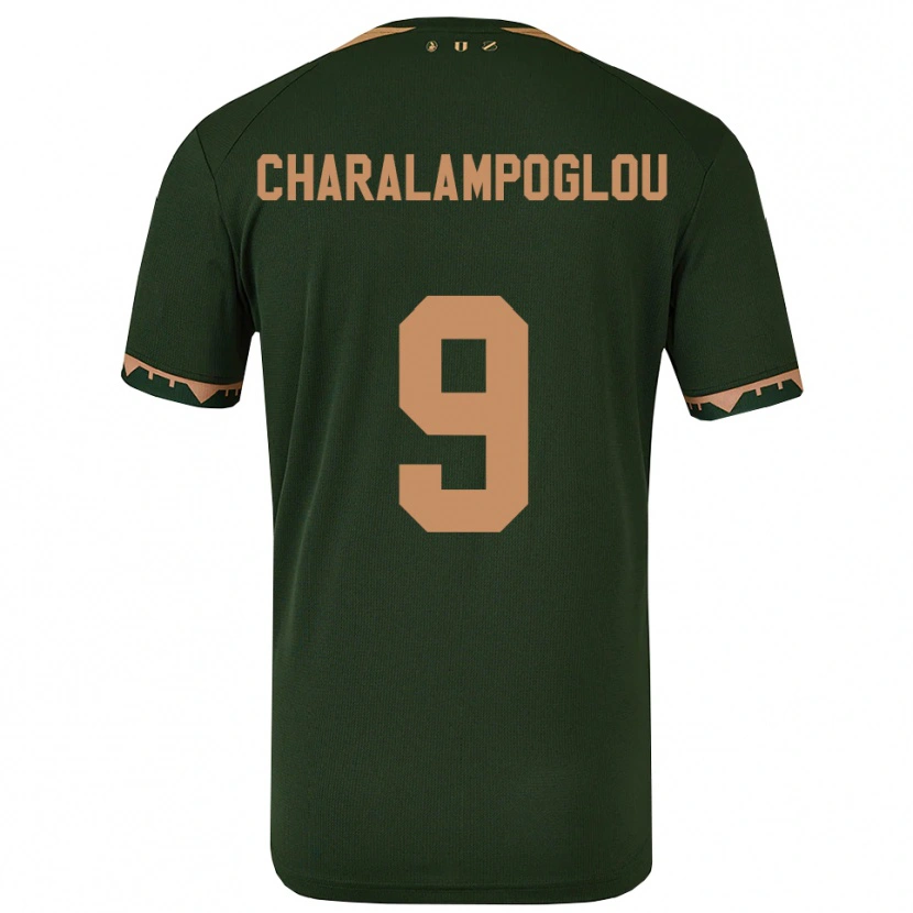 Danxen Børn Georgios Charalampoglou #9 Grøn Guld Udebane Spillertrøjer 2025/26 Trøje T-Shirt