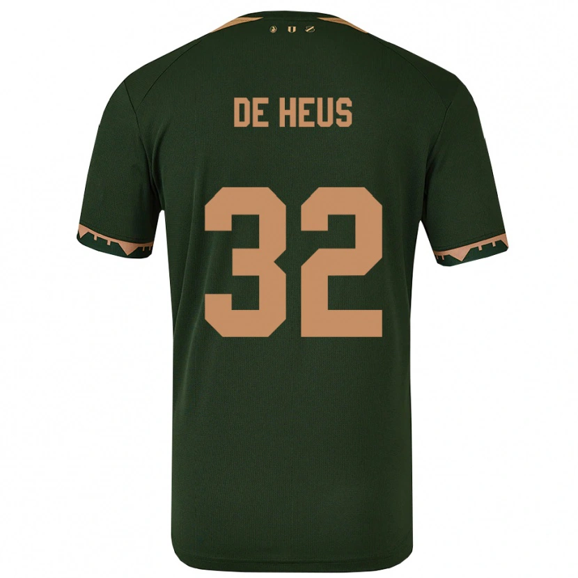 Danxen Børn Loïs De Heus #32 Grøn Guld Udebane Spillertrøjer 2025/26 Trøje T-Shirt