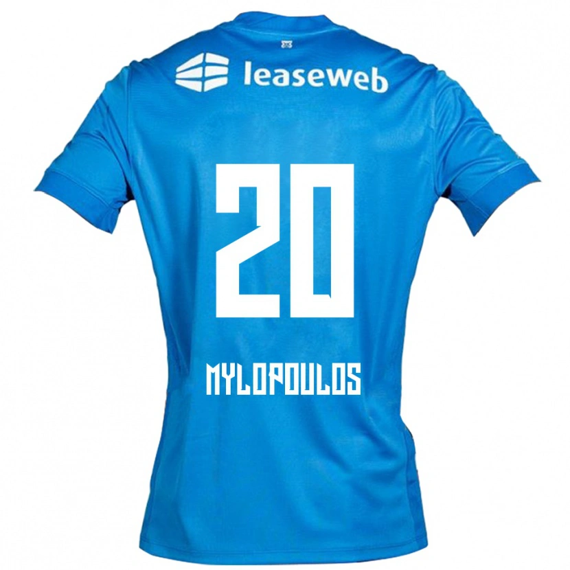 Danxen Børn Marios Mylopoulos #20 Blå Hvid Udebane Spillertrøjer 2025/26 Trøje T-Shirt
