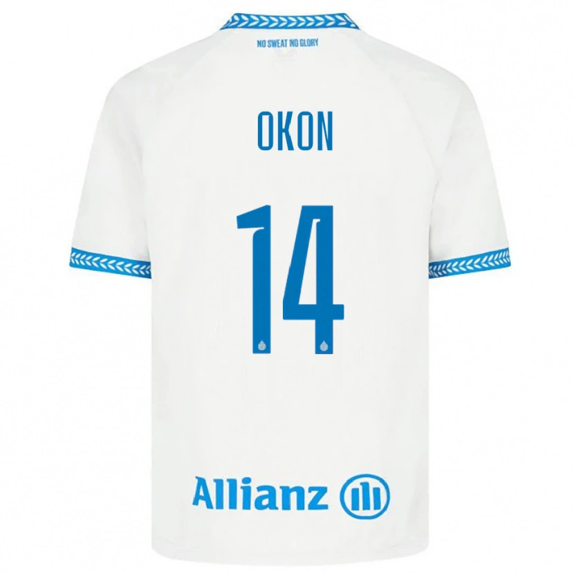 Danxen Børn Gianluca Okon #14 Blå Hvid Udebane Spillertrøjer 2025/26 Trøje T-Shirt