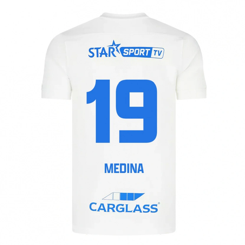 Danxen Børn Yaimar Medina #19 Hvid Blå Udebane Spillertrøjer 2025/26 Trøje T-Shirt