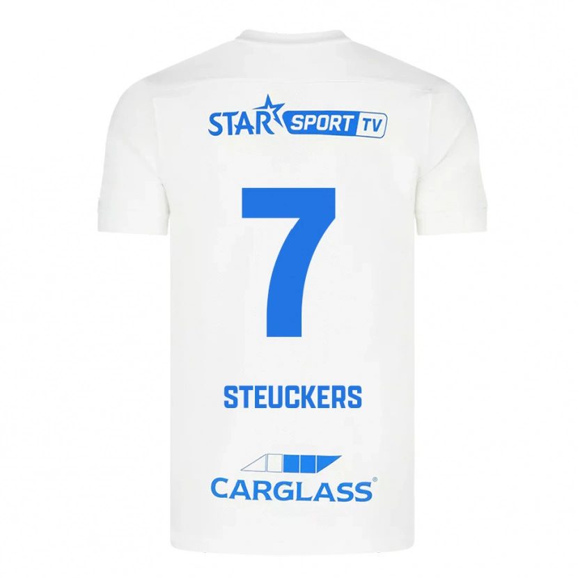 Danxen Børn Jarne Steuckers #7 Hvid Blå Udebane Spillertrøjer 2025/26 Trøje T-Shirt