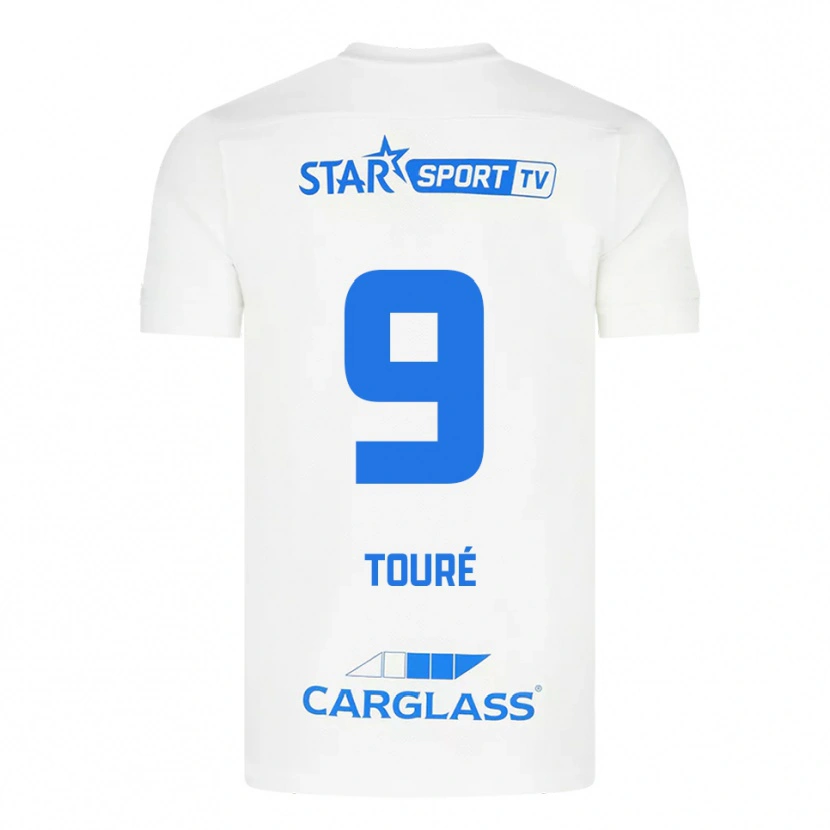 Danxen Børn Saïdou Touré #9 Hvid Blå Udebane Spillertrøjer 2025/26 Trøje T-Shirt