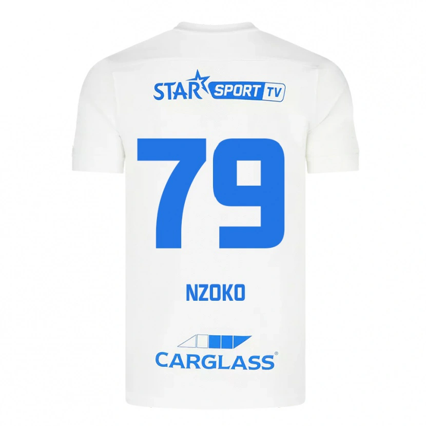 Danxen Børn Djoully Nzoko #79 Hvid Blå Udebane Spillertrøjer 2025/26 Trøje T-Shirt