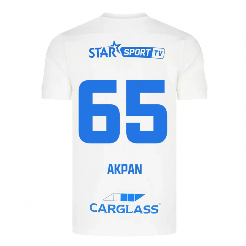 Danxen Børn Christian Akpan #65 Hvid Blå Udebane Spillertrøjer 2025/26 Trøje T-Shirt