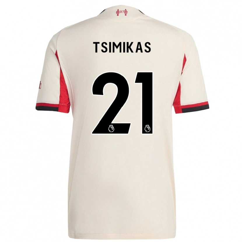 Danxen Børn Konstantinos Tsimikas #21 Hvid Sort Udebane Spillertrøjer 2025/26 Trøje T-Shirt