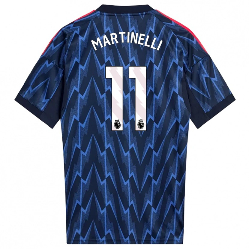 Danxen Børn Gabriel Martinelli #11 Navy Rød Udebane Spillertrøjer 2025/26 Trøje T-Shirt
