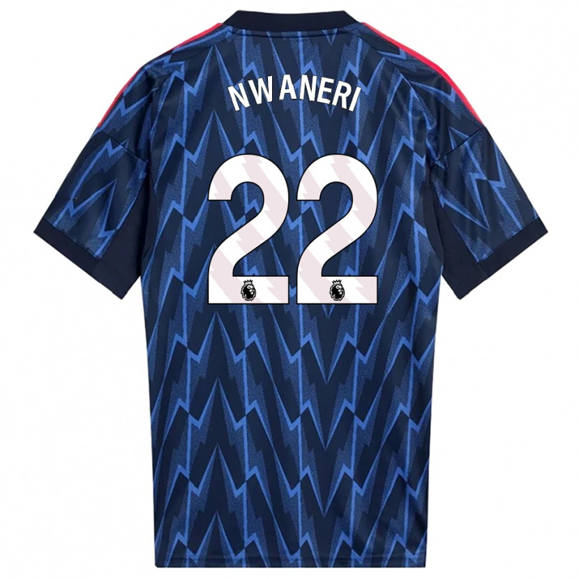 Danxen Børn Ethan Nwaneri #22 Navy Rød Udebane Spillertrøjer 2025/26 Trøje T-Shirt