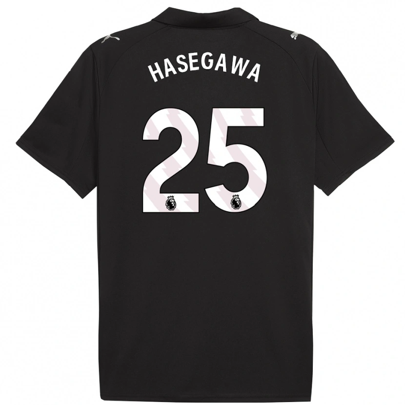 Danxen Børn Yui Hasegawa #25 Sort Hvid Udebane Spillertrøjer 2025/26 Trøje T-Shirt