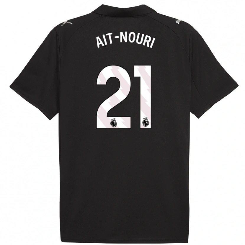 Danxen Børn Rayan Aït-Nouri #21 Sort Hvid Udebane Spillertrøjer 2025/26 Trøje T-Shirt