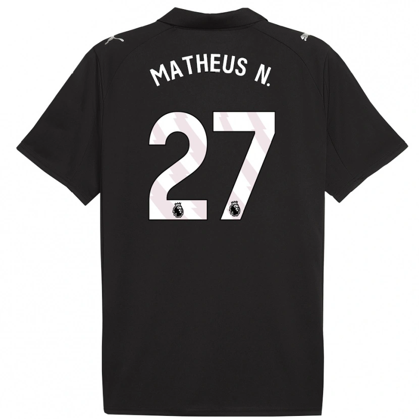 Danxen Børn Matheus Nunes #27 Sort Hvid Udebane Spillertrøjer 2025/26 Trøje T-Shirt