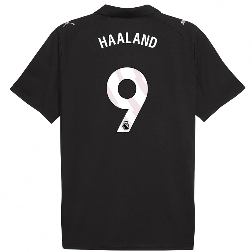 Danxen Børn Erling Haaland #9 Sort Hvid Udebane Spillertrøjer 2025/26 Trøje T-Shirt
