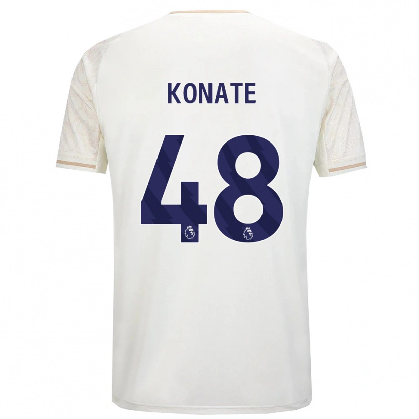 Danxen Børn Ateef Konaté #48 Off White Sort Udebane Spillertrøjer 2025/26 Trøje T-Shirt