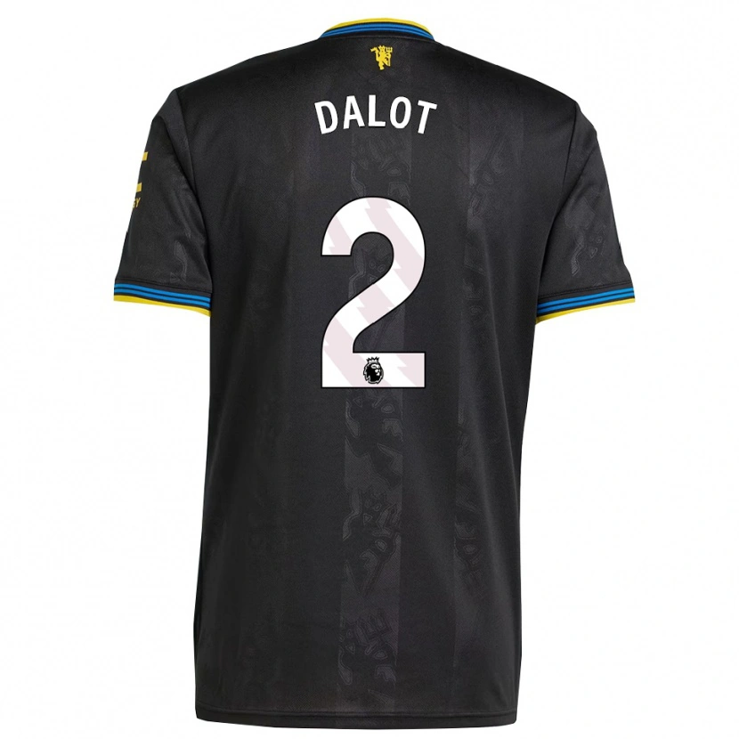 Danxen Børn Diogo Dalot #2 Sort Gul Blå Tredje Sæt Spillertrøjer 2025/26 Trøje T-Shirt