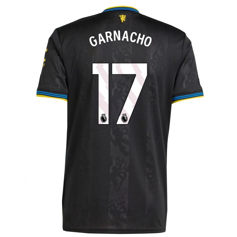 Danxen Børn Alejandro Garnacho #17 Sort Gul Blå Tredje Sæt Spillertrøjer 2025/26 Trøje T-Shirt