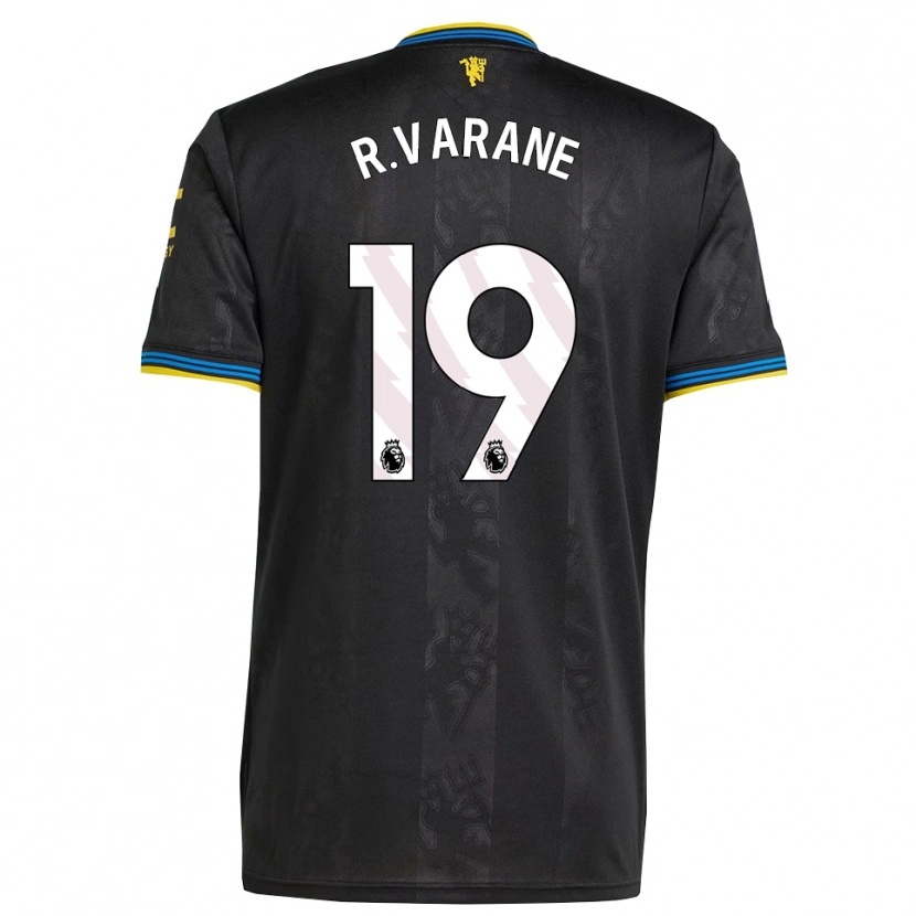 Danxen Børn Raphael Varane #19 Sort Gul Blå Tredje Sæt Spillertrøjer 2025/26 Trøje T-Shirt