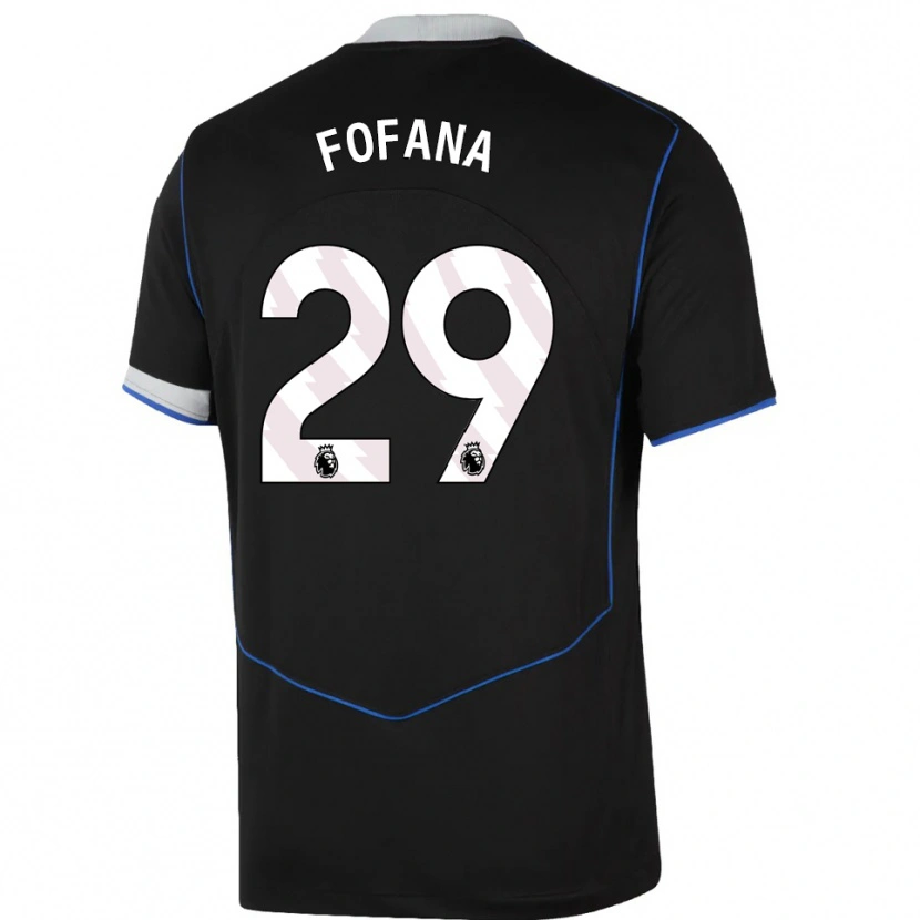 Danxen Børn Wesley Fofana #29 Sort Blå Sølv Tredje Sæt Spillertrøjer 2025/26 Trøje T-Shirt