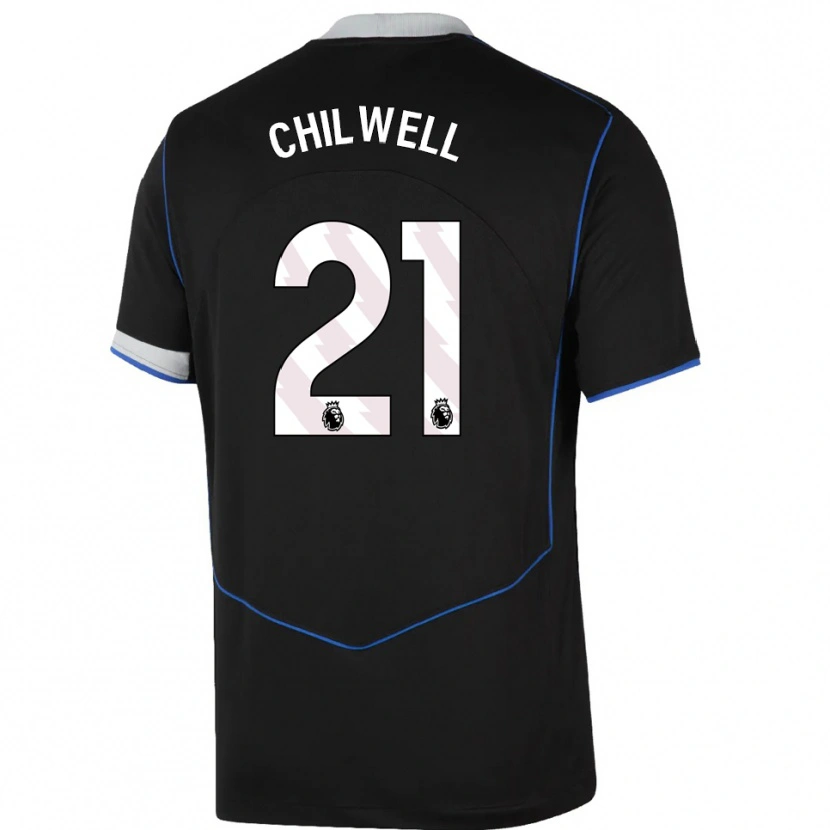 Danxen Børn Ben Chilwell #21 Sort Blå Sølv Tredje Sæt Spillertrøjer 2025/26 Trøje T-Shirt