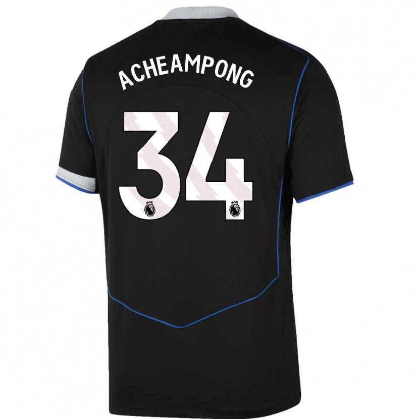 Danxen Børn Josh Acheampong #34 Sort Blå Sølv Tredje Sæt Spillertrøjer 2025/26 Trøje T-Shirt