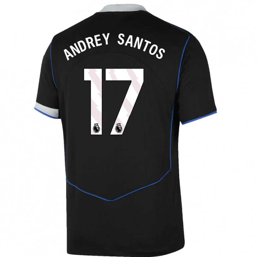 Danxen Børn Andrey Santos #17 Sort Blå Sølv Tredje Sæt Spillertrøjer 2025/26 Trøje T-Shirt