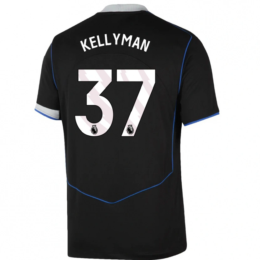 Danxen Børn Omari Kellyman #37 Sort Blå Sølv Tredje Sæt Spillertrøjer 2025/26 Trøje T-Shirt